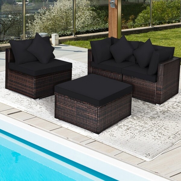 4 Pcs Ottoman Garden Deck Patio Rattan Wicker Furniture Set Cushioned Sofa - 29