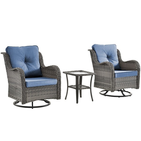 Wicker Patio Furniture Conversation Set with High Back Swivel Chairs and Storage Ottomans，Cushions Included🎃