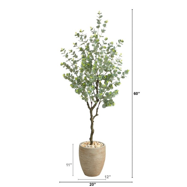 Nearly Natural 5-ft Eucalyptus Artificial Tree In Sandstone Planter