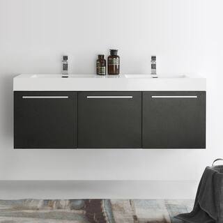 Fresca Vista 59 in. Modern Double Bathroom Wall Hung Vanity Cabinet Only in Black FCB8093BW-D