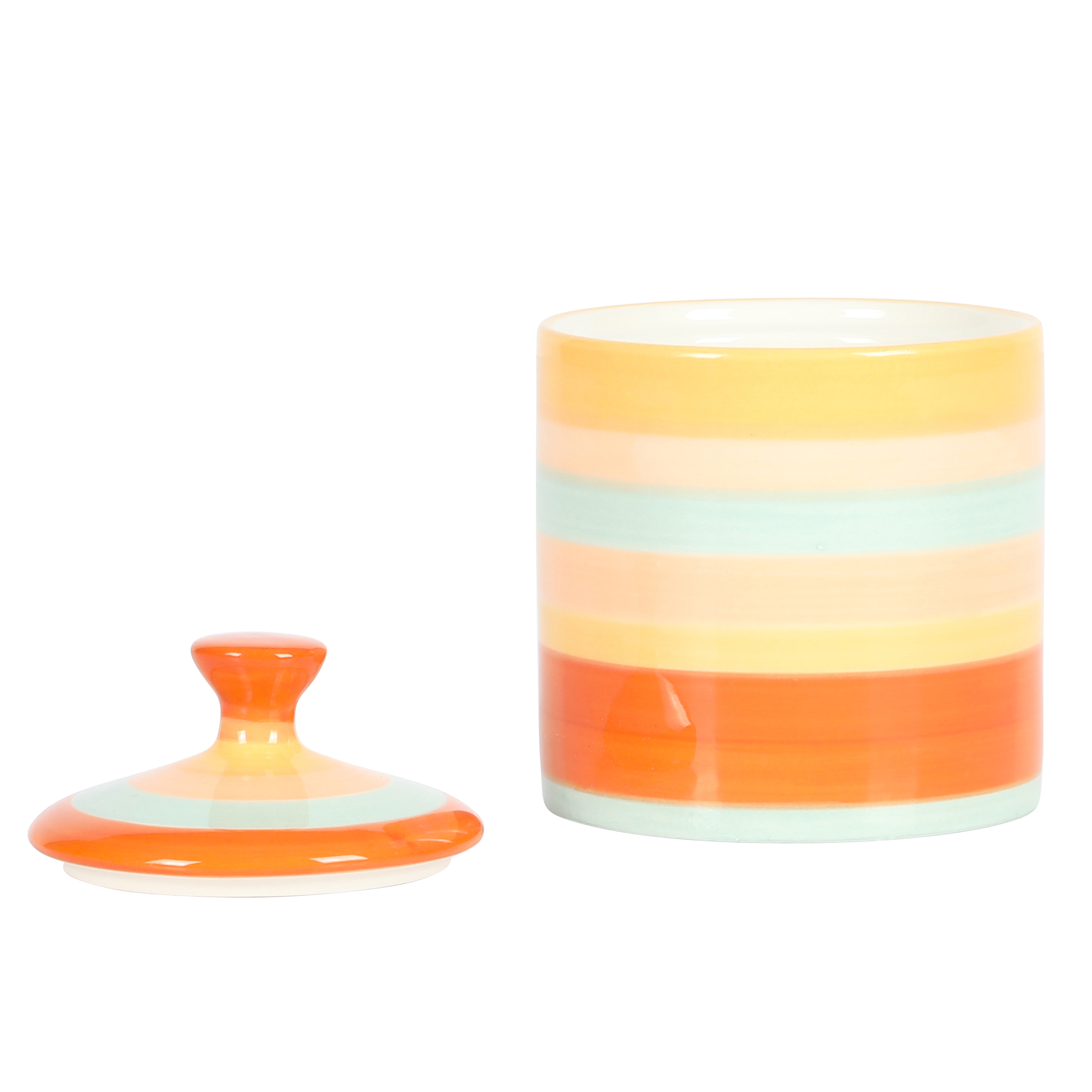 Wanda June Home Vintage Stripe Orange Stoneware Butter Dish， Sugar and Creamer Set by Miranda Lambert