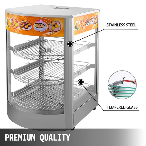 110V 14 inch Commercial Food Warmer Display 3-Tier 800W Electric bun warmer