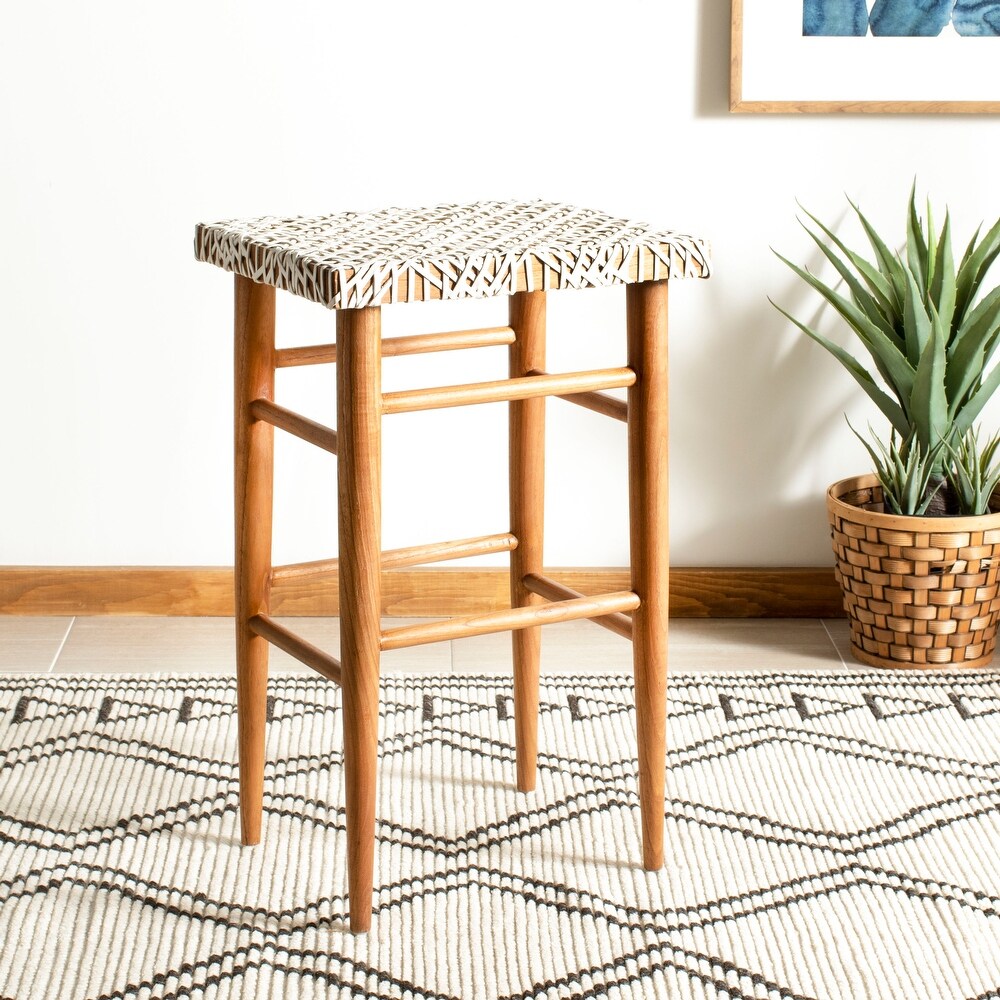 SAFAVIEH 30  inch Kaleo Woven Leather Barstool   White / Natural   19\