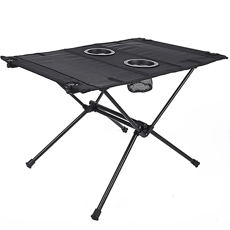 Alocs Custom Logo Portable Outdoor Folding Aluminum Mesh Table Picnic Travel Beach Camping Table with Cup Holder