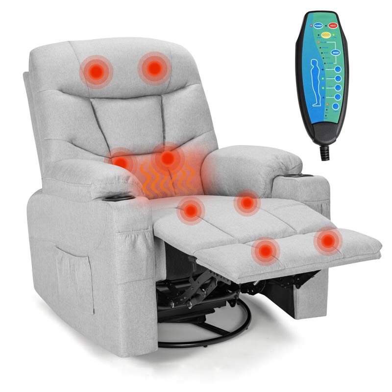 360° Swivel Electric Massage Recliner Rocking Chair Single Soft Sofa with Heater & Retractable Footrest