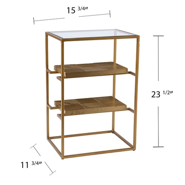 SEI Furniture Pantello Glass-Top Side Table w/ Shelving， Brass