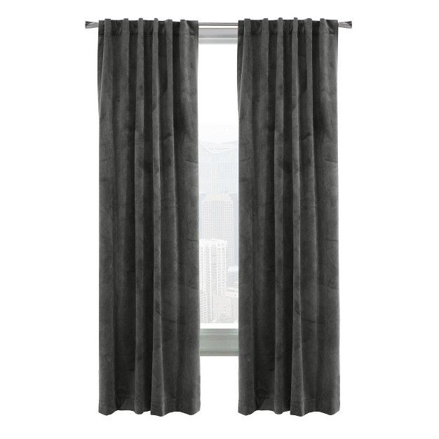 Thermalogic Seren Classic Velvet Room Darkening Dual Header Energy Efficient Curtain Panel Charcoal