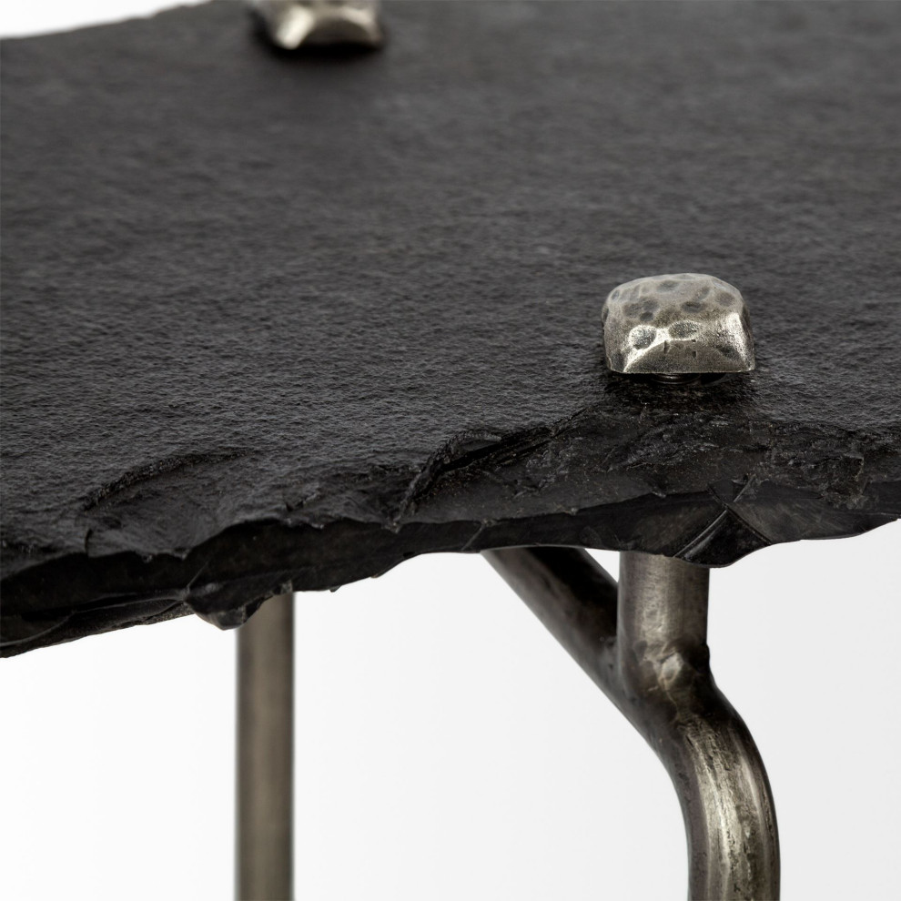 HomeRoots Black Slate Console Table With Iron Base   Industrial   Console Tables   by VirVentures  Houzz