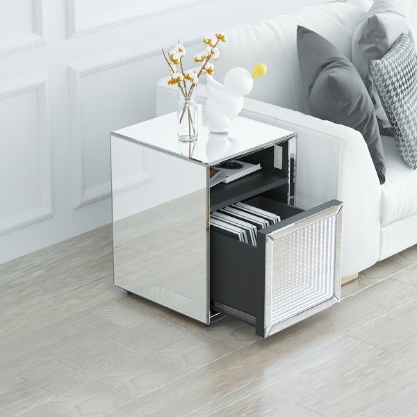 Mirrored Bedside Table End Table Nightstand for Living Room Bedroom