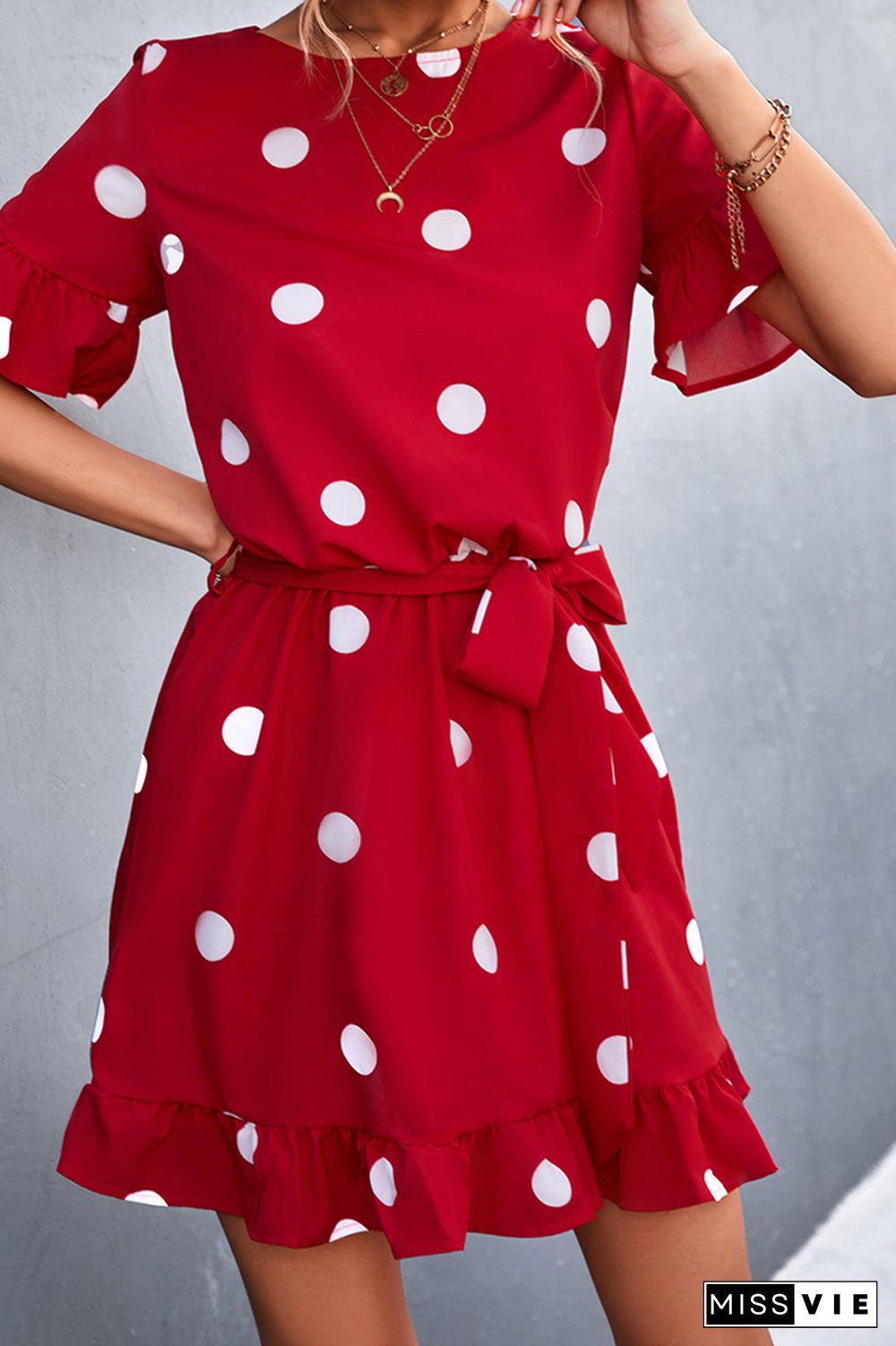 Polka Dots Short Sleeve Shorts Jumpsuit Wholesale