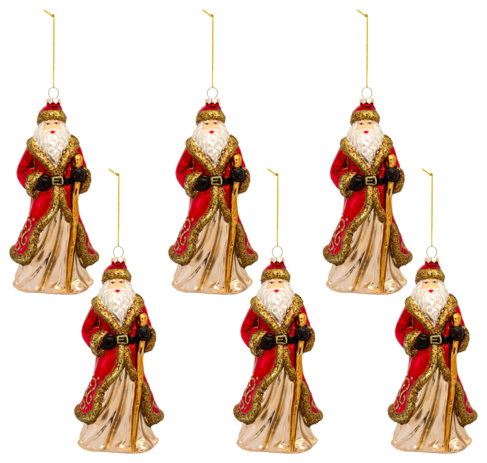 Santa Ornament (Set Of 6) 8 quotH Glass   Transitional   Christmas Ornaments   by Kolibri Decor  Houzz