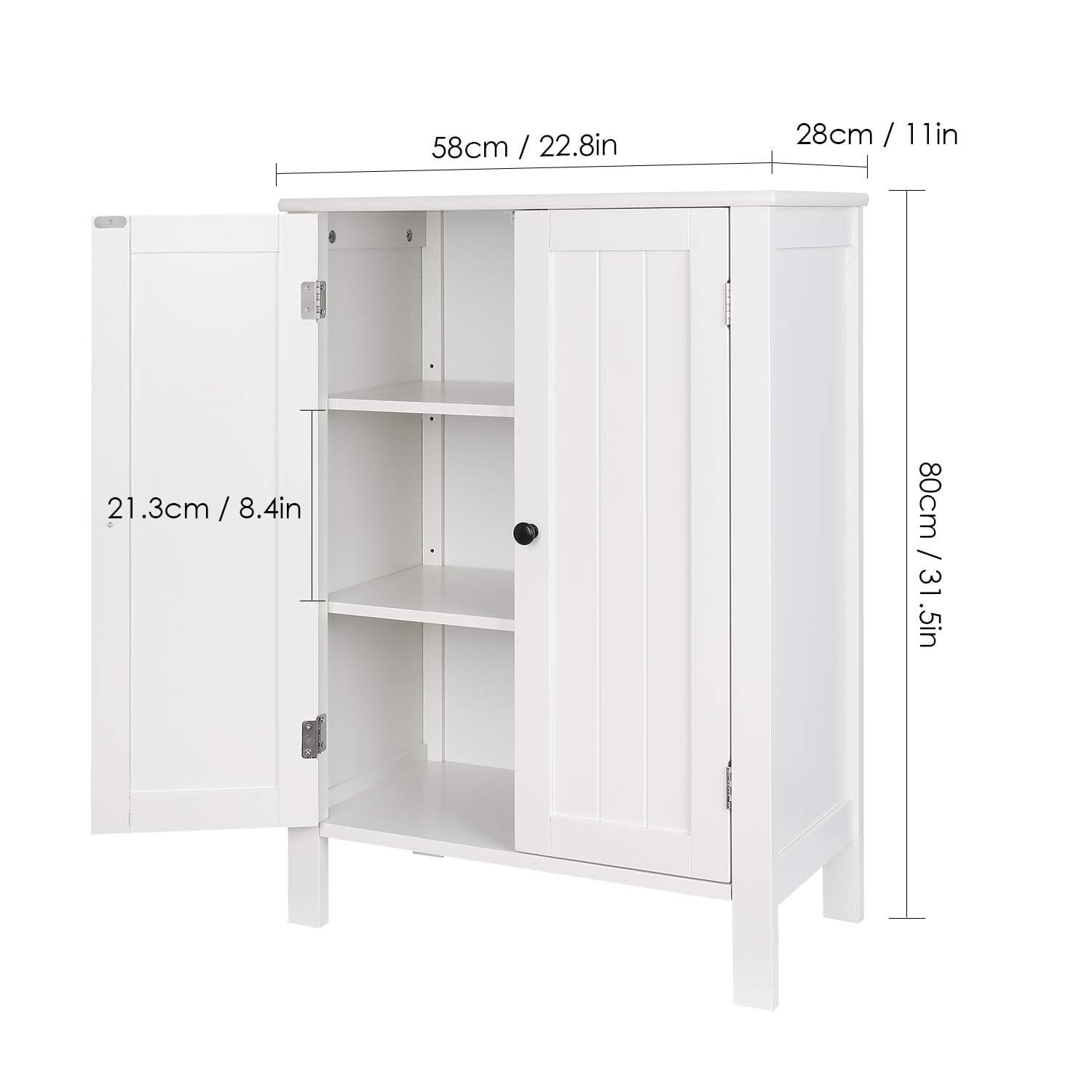 Homfa Bathroom Storage Floor Cabinet, Freestanding White Cabinet with Doors and Shelves