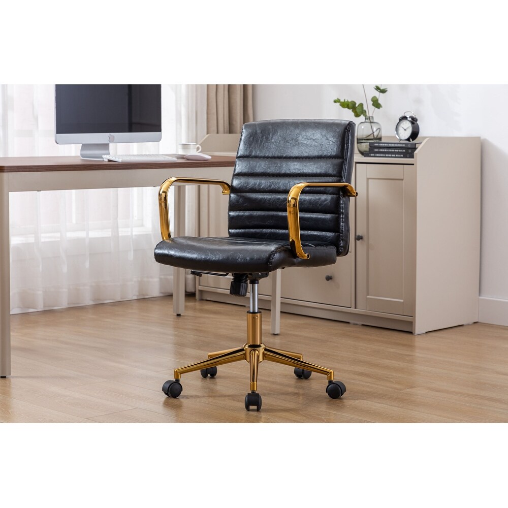 Porthos Home Franco Swivel Office Chair  PU Leather  Roller Wheels