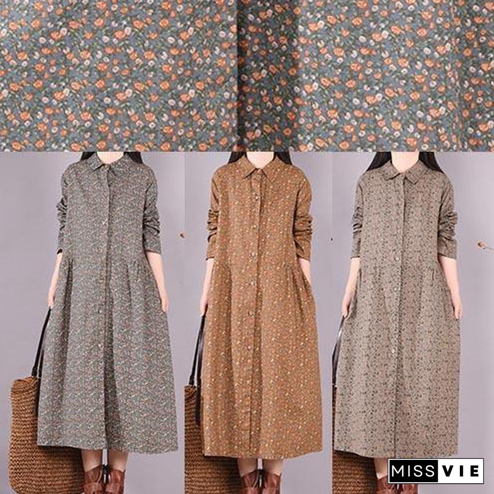 Women Chocolate Print Dress Lapel Button Down Daily Spring Dress