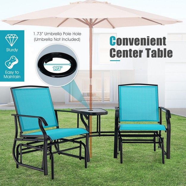 Tangkula Patio Double Rocking Chair Outdoor 2 seat Swing Glider Chair W Center Table amp Umbrella Hole Black brown turquoise