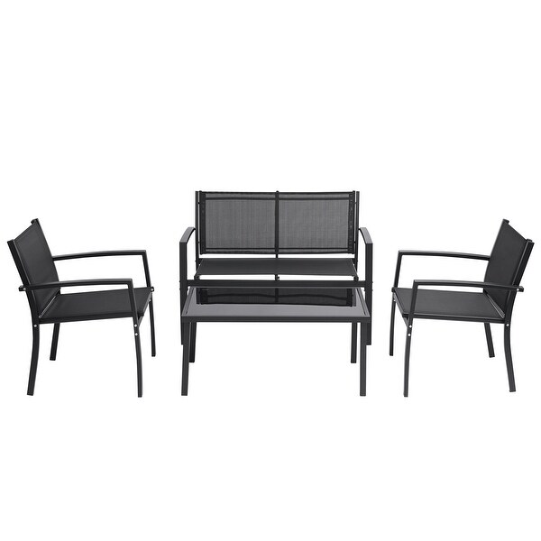 4 Pieces Patio Furniture Set Outdoor Garden Patio Conversation Sets Poolside Lawn Chairs with Glass Coffee Table Porch Furniture - Overstock - 36002361