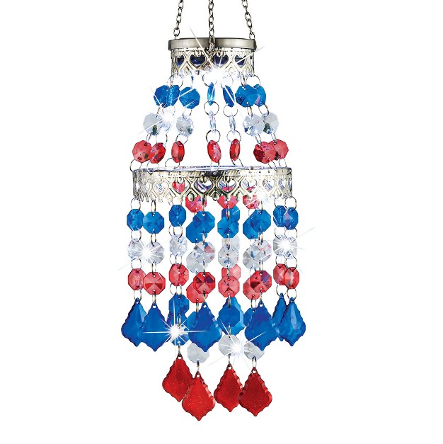 Collections Etc Solar Powered Patriotic Tiered Crystal Dangler 6 X 6 X 22 25