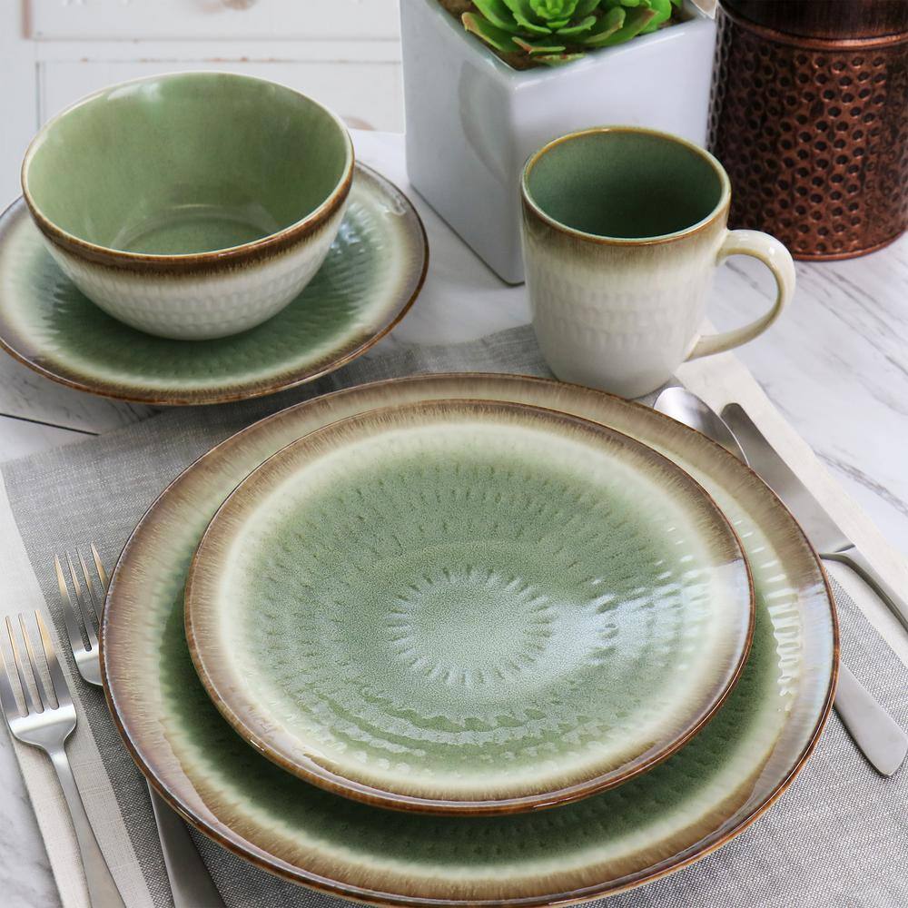 GIBSON elite Moonstruck 16-Piece Green Ceramic Dinnerware Set 985116140M