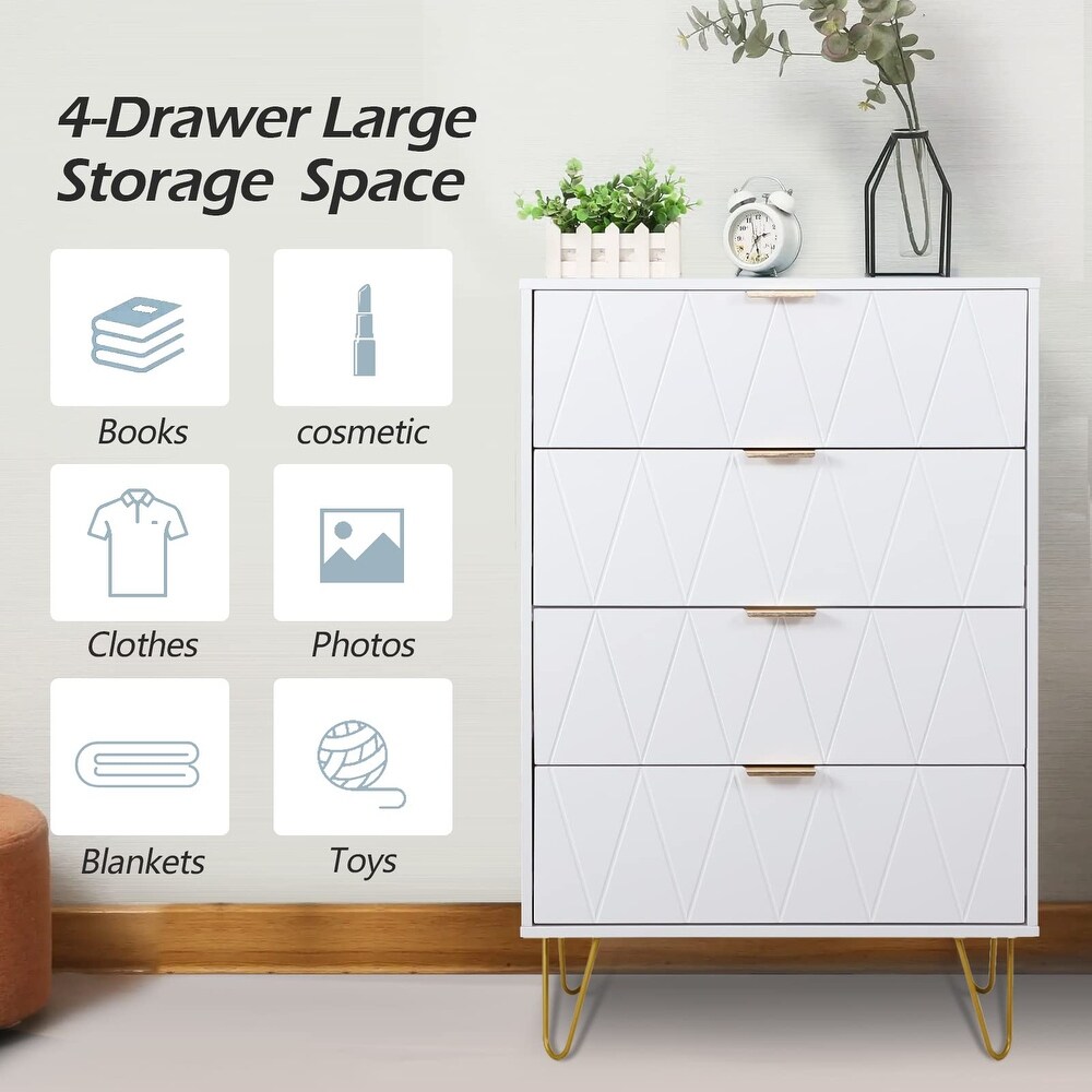 4 Drawer Dresser  Drawer Chest  Tall Storage Dresser Cabinet Organizer Unit with Metal Legs