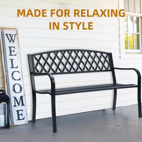 Lattice Metal Park Patio Bench，Outdoor Bench in Black for Porch，Lawn，Garden，Deck by SunRay