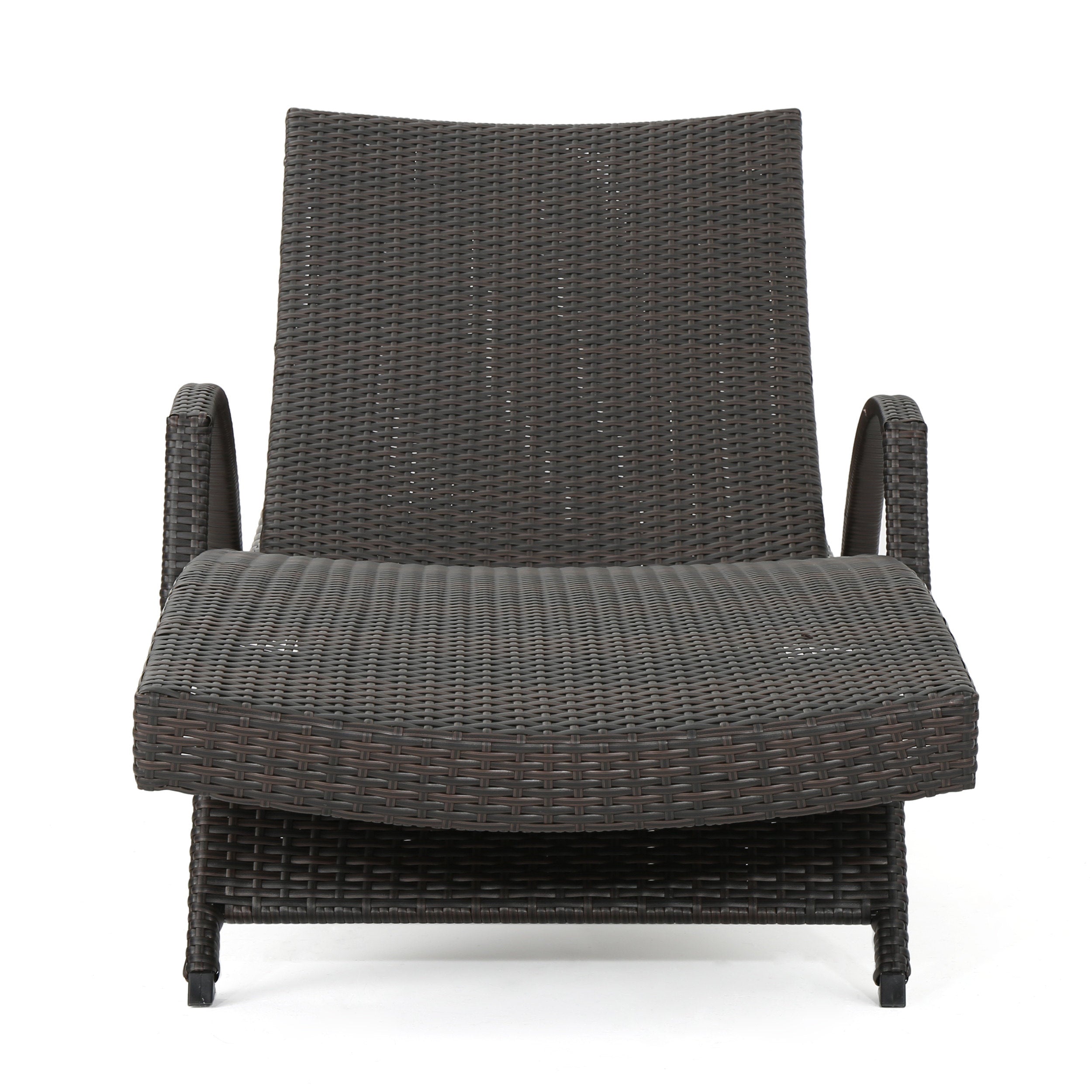 Lakeport Brown Wicker Curved Outdoor Chaise Lounge Chair w/ Arms