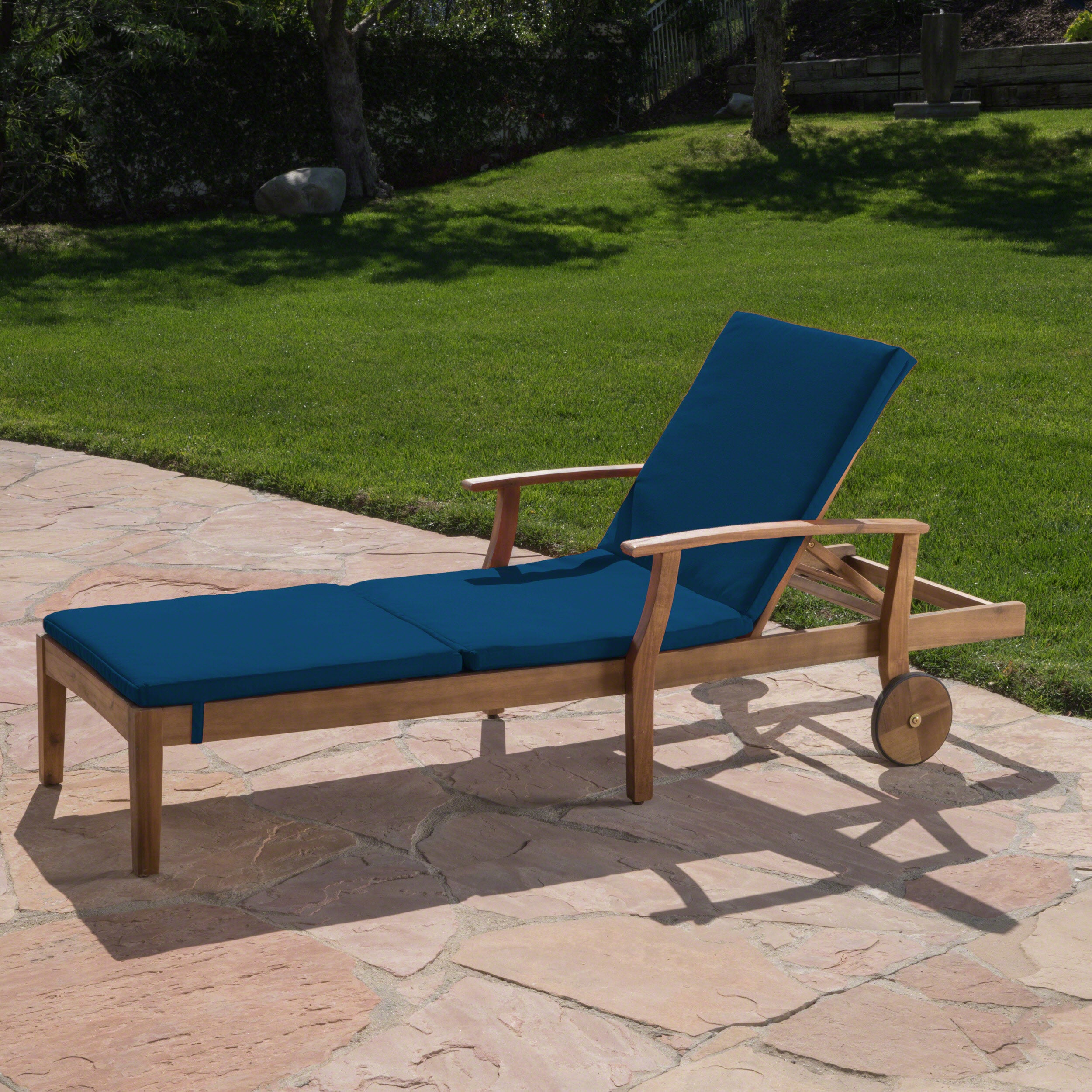 Daisy Outdoor Teak Finish Chaise Lounge with Water Resistant Cushion