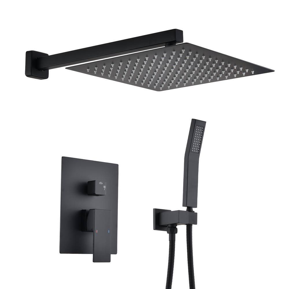 Utopia 4niture Utopia 2-Spray Patterns with 2.5 GPM 12 in. Wall Mounted Shower Head with Handheld Dual Showerheads in Matte Black HATH6003-12MB