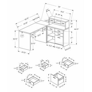 Monarch 47 in. L-Shaped Cappuccino 8 Drawer Computer Desk I 7018