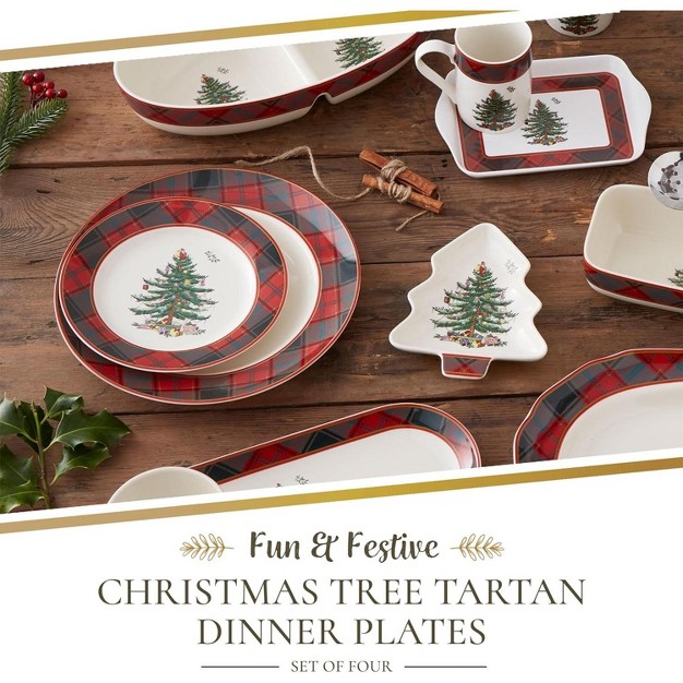 Spode Christmas Tree Tartan 10 5 Inch Dinner Plate Set Of 4 Dishwasher And Microwave Safe