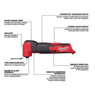 MW M12 FUEL 12V Lithium-Ion Cordless Oscillating Multi-Tool and Impact Driver with Two 3.0 Ah Batteries 2526-20-2551-20-48-11-2412