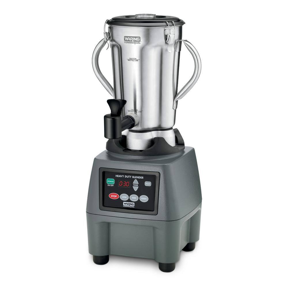 Waring Commercial CB15 128 oz. 3-Speed Stainless Steel Blender Silver with 3.75 HP Elect. TP Controls CD Timer and Spigot CB15TSF