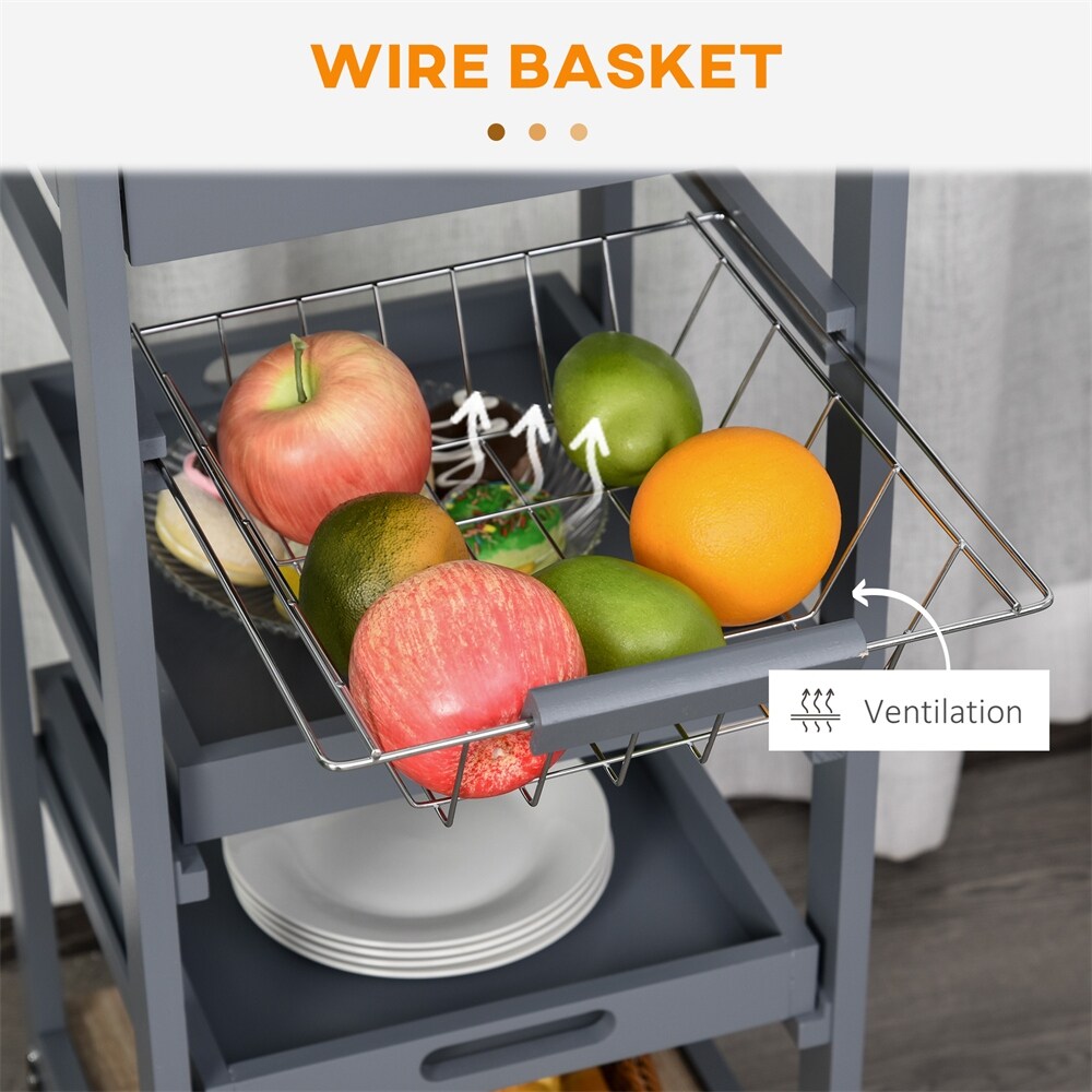 Mobile Rolling Kitchen Island Trolley with Drawer   Slide Out Basket