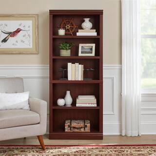 StyleWell 71 in. Dark Brown Wood 5-Shelf Classic Bookcase with Adjustable Shelves HS202006-36DB