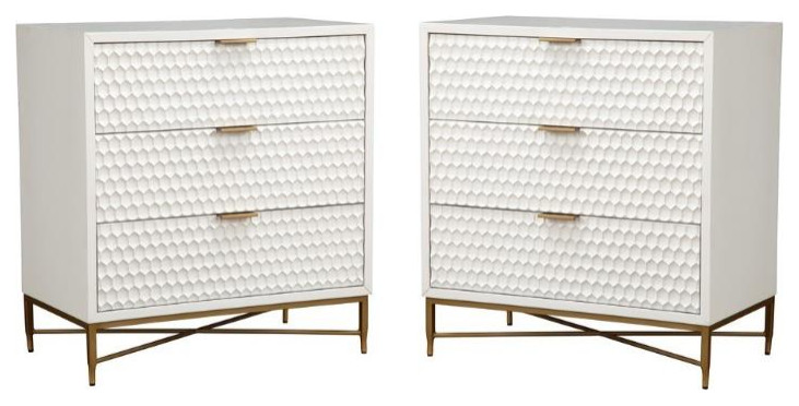 Home Square Small Wood 3 Drawer Accent Chest Set in White (Set of 2)   Contemporary   Accent Chests And Cabinets   by Homesquare  Houzz