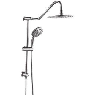 LORDEAR 5-Spray Patterns 10 in. Wall Mount Dual Shower Heads with Adjustable Slide Bar and Handheld in Brushed Nickel H-LS0002C-SS