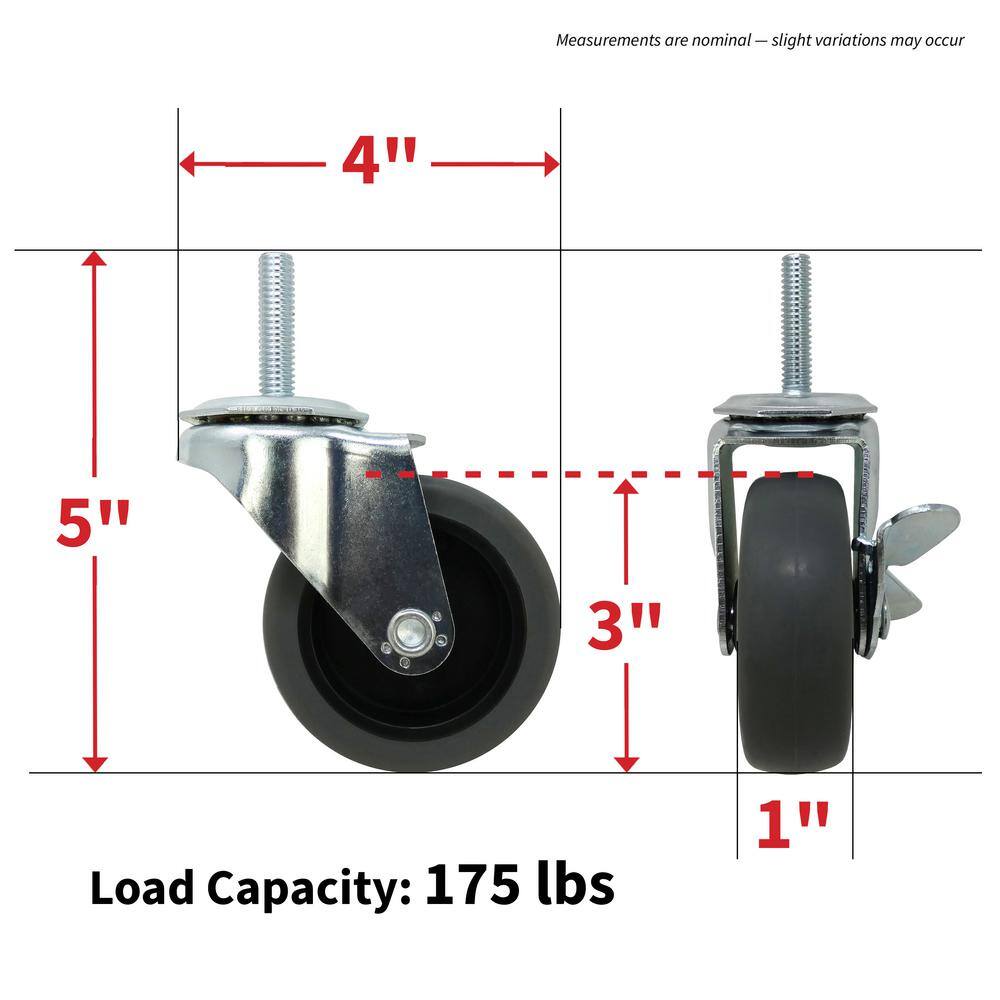 Everbilt 3 in. Gray Rubber Like TPR and Steel Swivel Threaded Stem Caster with Locking Brake and 175 lb. Load Rating 4031346EB