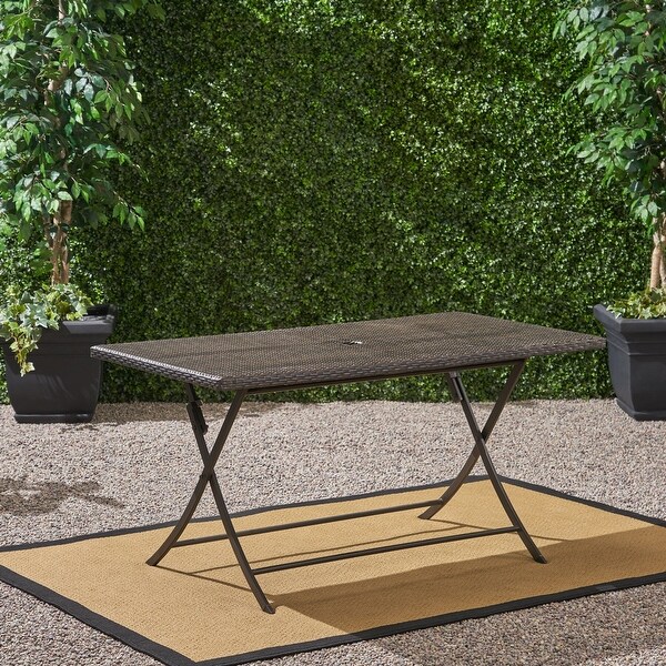 Outdoor Rectangle Foldable Dining Table with Topquality Polyethylene Wicker and a Sturdy Iron Tubing Frame