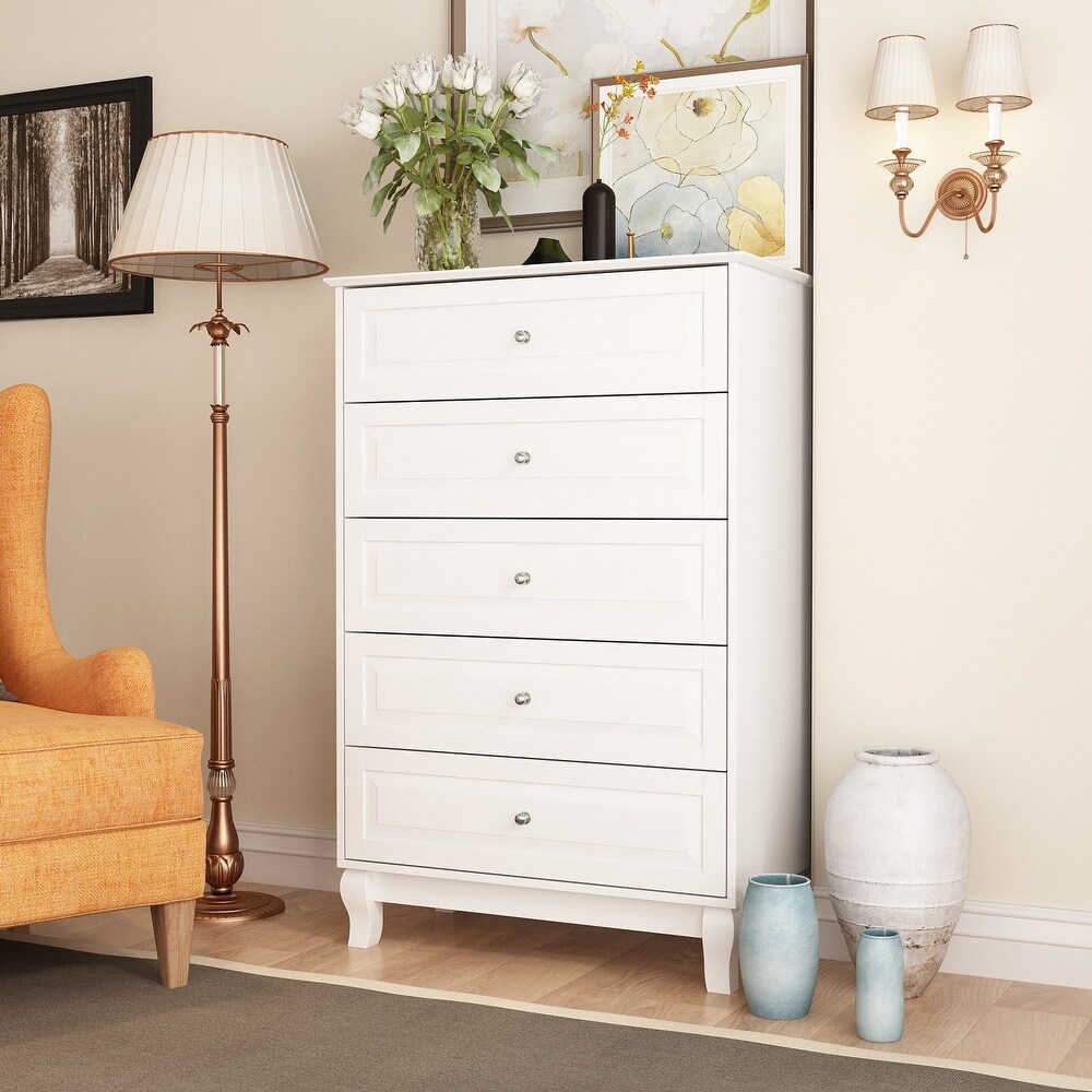 Modern Dresser Storage Chest with 5 Drawers Console Table(BlACK/WHITE)