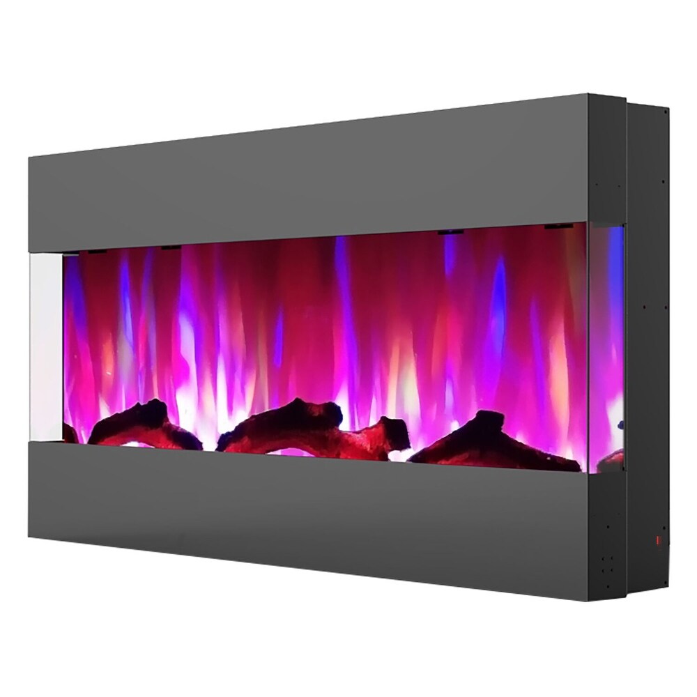 Hanover Fireside 42 In. Recessed/Wall Mounted Electric Fireplace with Logs and LED Color Changing Display  Black   42 Inch