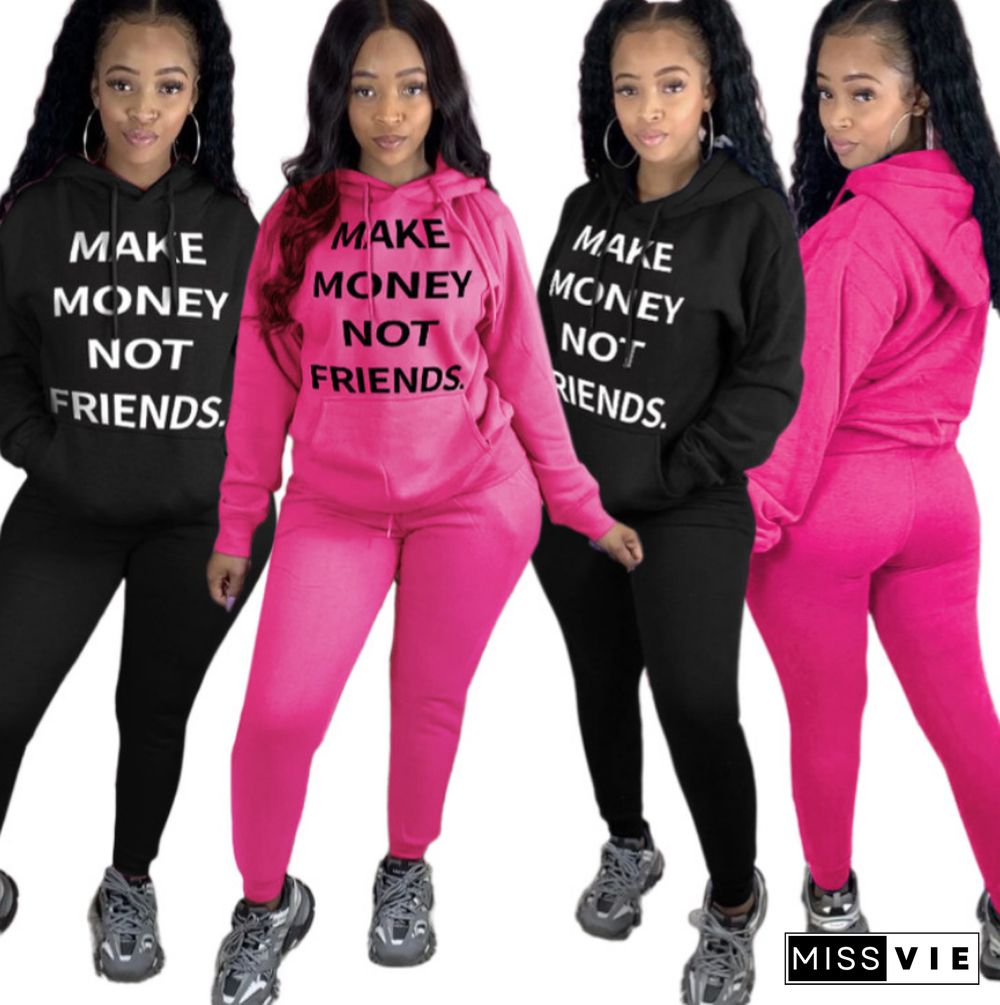 Casual Catchphrase Printed Hoodie Pants 2 Piece Set