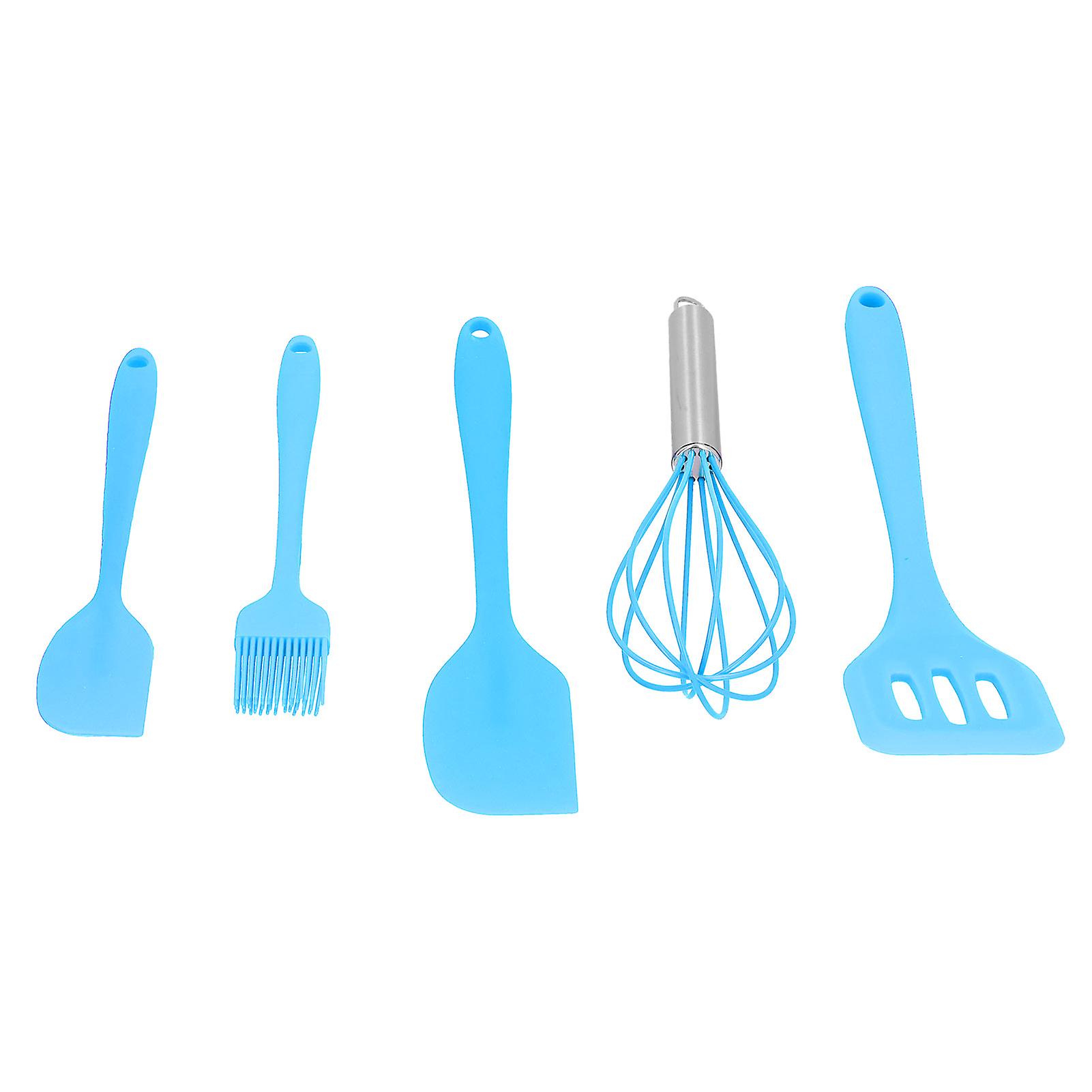 5pcs/set Silicone Spatula Diy Kitchen Utensil Baking Tool Cake Decoration For Home Bakeryblue