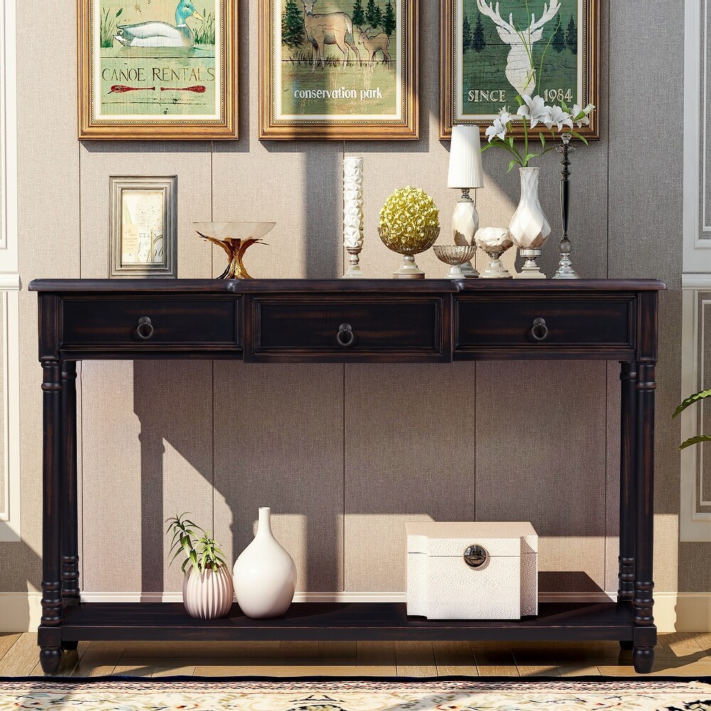 Wood Console Table with Drawers