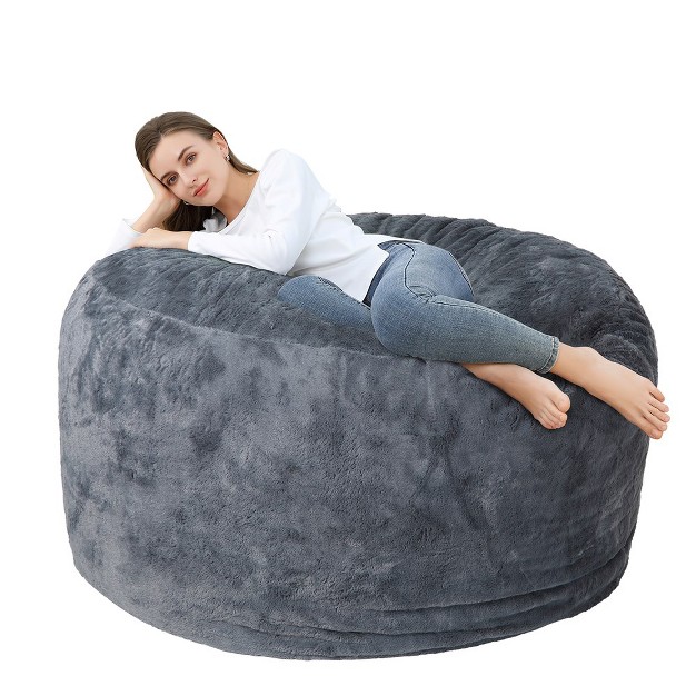 Bean Bag Chair Cover no Filler Adult Beanbag Chair Outside Cover Big Round Soft Fluffy Faux Fur Beanbag Lazy Sofa Bed Cover