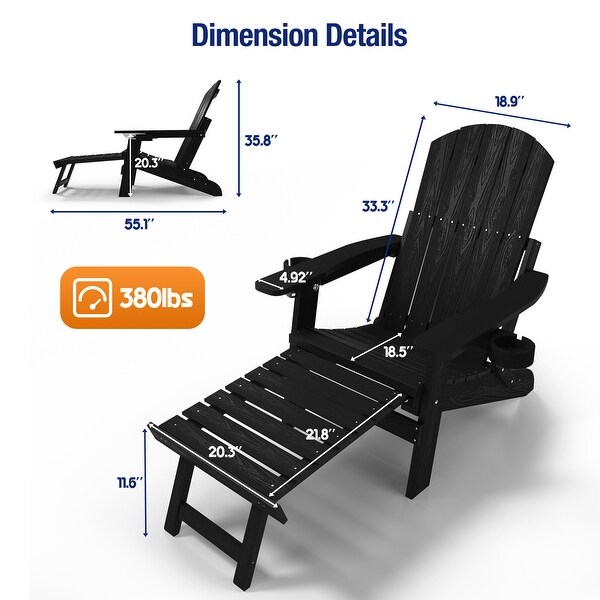 WINSOON Set of 4 Folding Adirondack Chair with 5Gear Adjustable Backrest and Retractable Ottoman