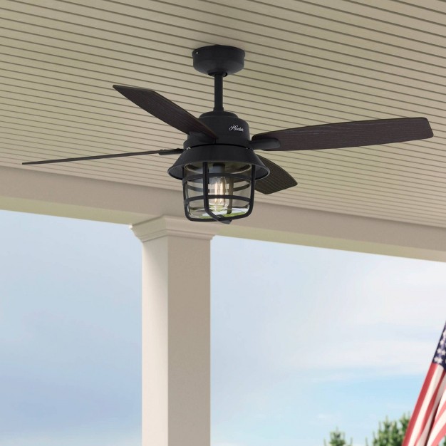 Port Royale Damp Rated Ceiling Fan With Remote includes Led Light Bulb Hunter Fan