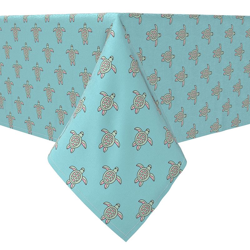 Square Tablecloth， 100% Cotton， 60x60， Aqua Sea Turtles