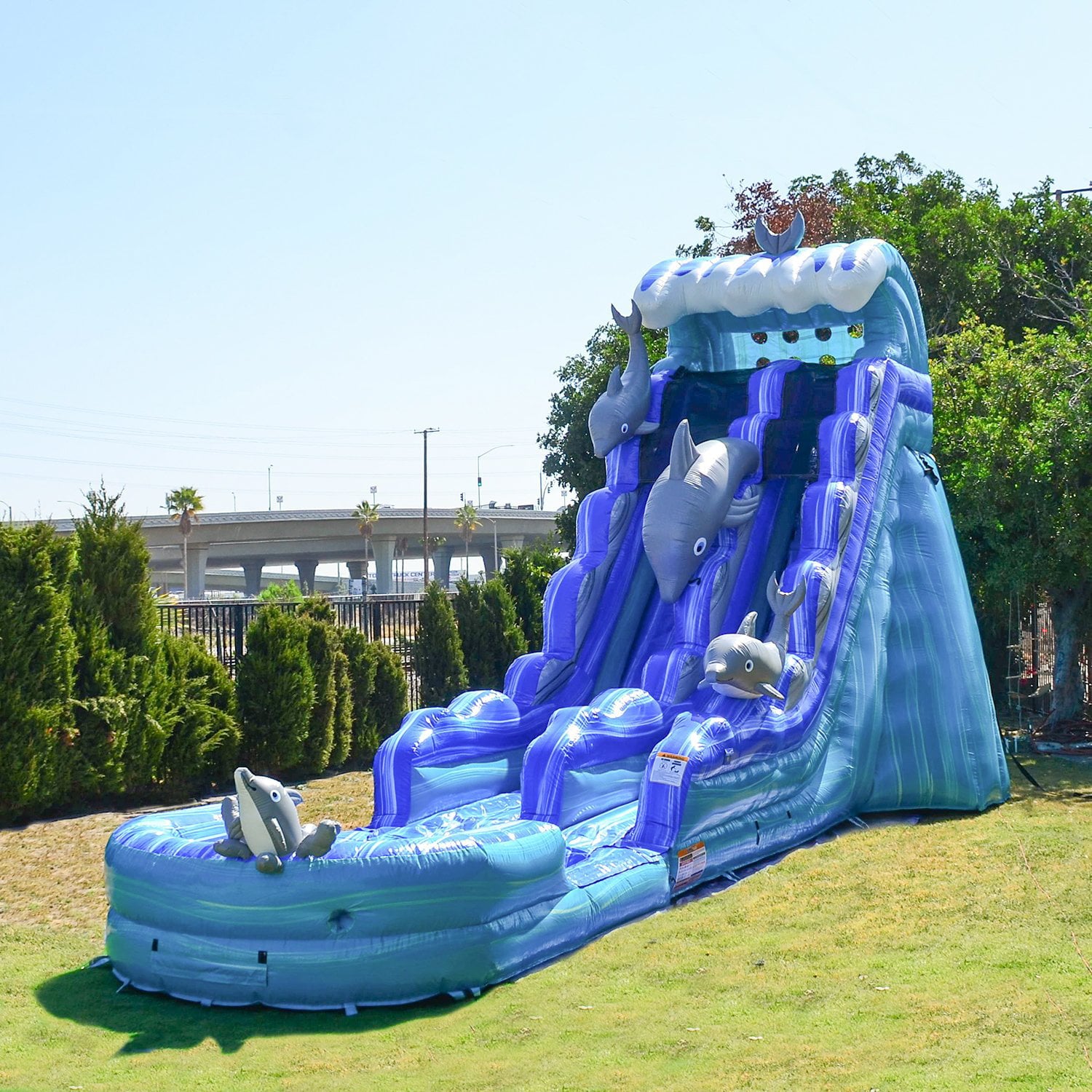 JumpOrange 19' Dolphin Tall Water Slide Inflatable with Detachable Pool for Kids and Adults (Includes Blower), Commercial Grade Water Slide