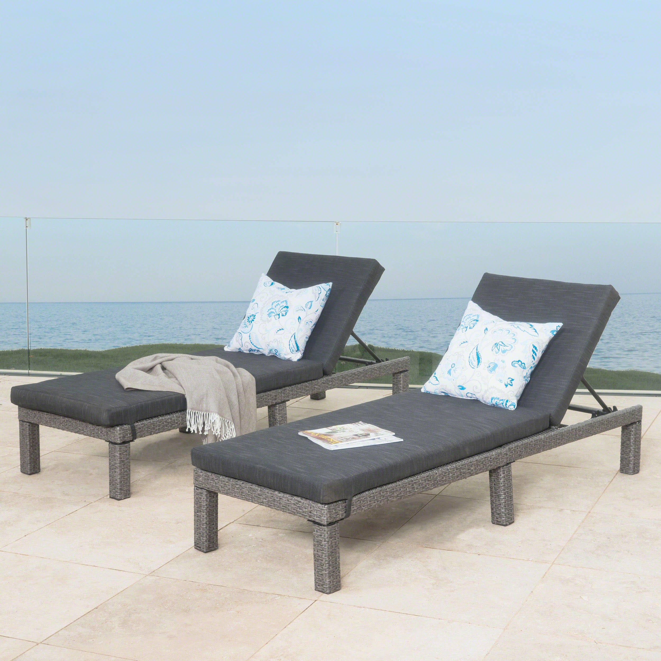 Budva Outdoor Wicker Adjustable Chaise Lounge w/ Cushion