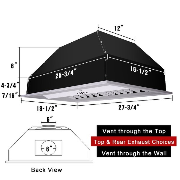 30-36in.Insert Range Hood， Ultra Quiet， Powerful Suction Satin White Ducted Kitchen Vent Hood with LED Lights， 3-Speeds 600CFM