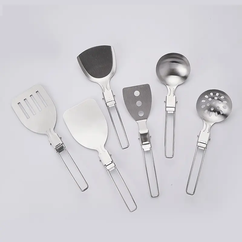 Portable Stainless Steel Outdoor Tableware Camping Folding Spoon Soup Ladle Cooking Utensils